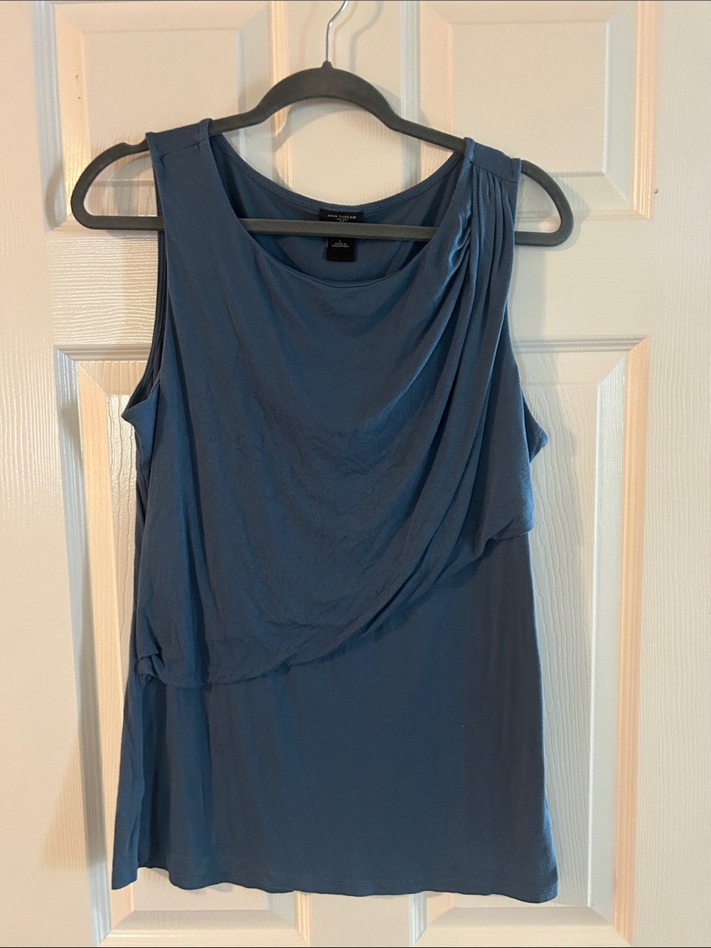 Ann Taylor Slate Blue Draped Sleeveless Midi Dress